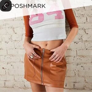Free People Brown Maya Mod Vegan Leather Zipper Mini Skirt Size Small 4